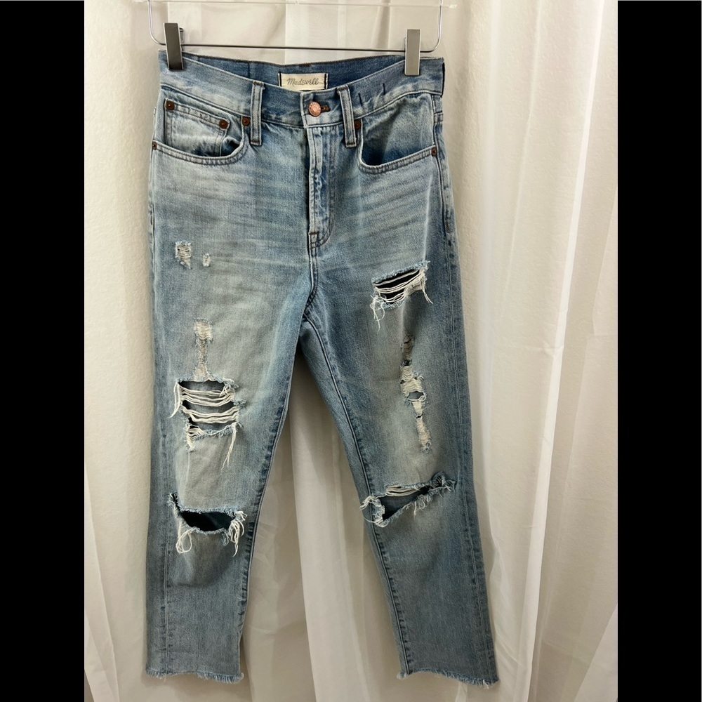 MADEWELL High Rise Distressed Light Wash ‘The Perfect Vintage Jean’ Straight Leg - Picture 3 of 12